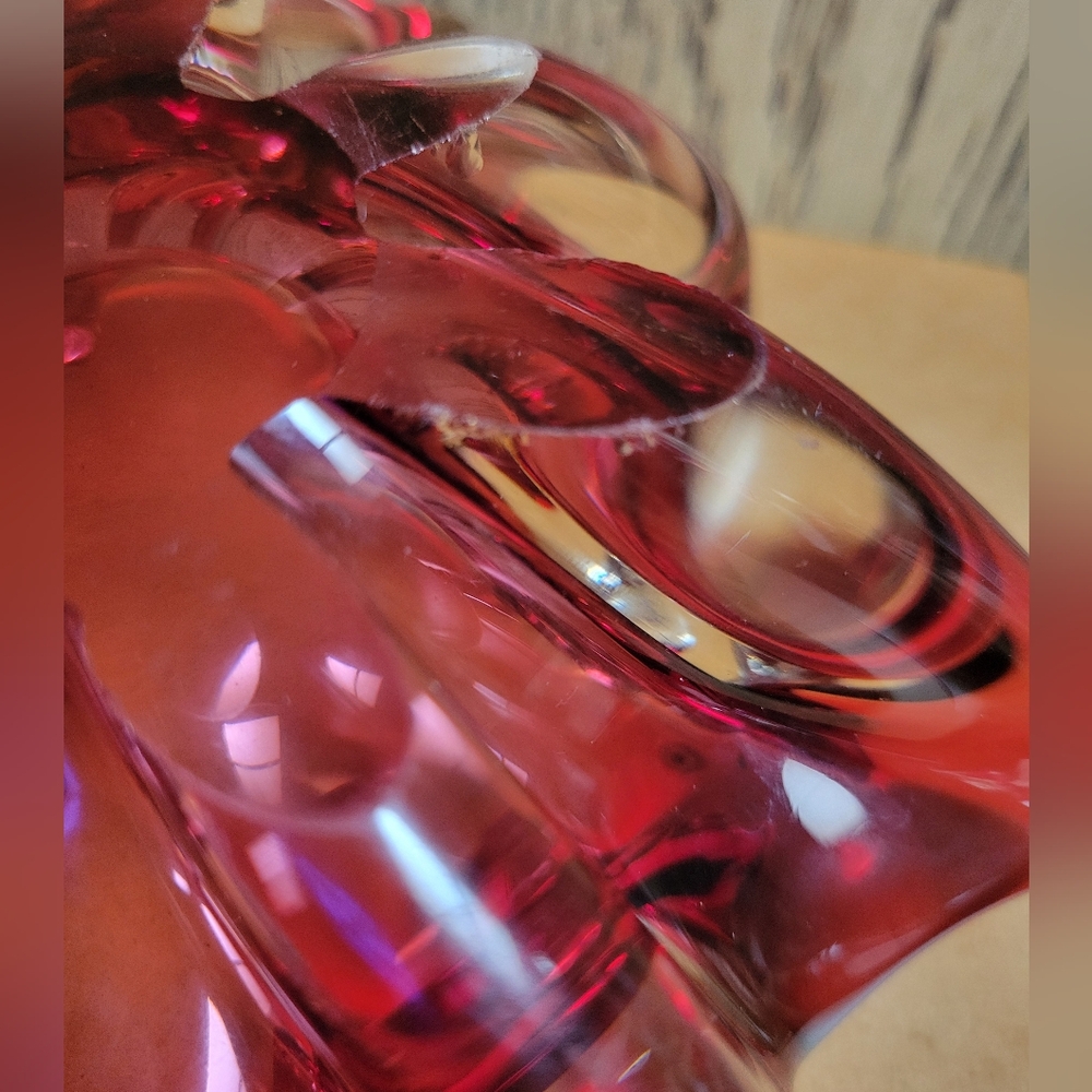 VTG MCM Murano Sommerso Art Glass Ashtray Bowl Square Cranberry Hand Blown RETRO - Picture 10 of 16